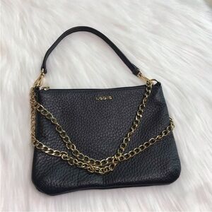 LODIS Black Pebble Geniune Leather Mini Convertible Bag Clutch EUC Inside Pocket